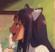 anime girl with cat ears smiling