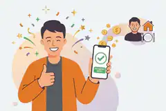 Man celebrating successful payment