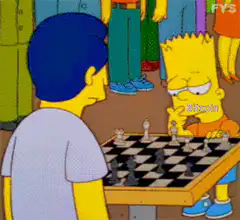 Bart Simpson playing chess against multiple opponents
