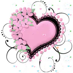 Pink heart with flowers and hearts