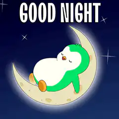 Sleeping penguin on moon good night