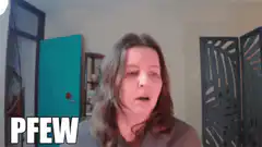 Woman exhaling with text PFEW