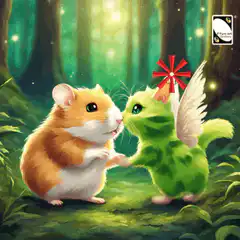 Hamster and fairy cat in forest