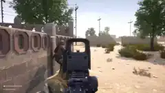First person shooter gameplay in desert