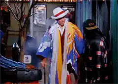 Jim Carrey in a colorful kimono