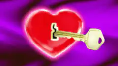 Golden key unlocking a red heart
