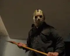 Jason Voorhees with a wooden paddle