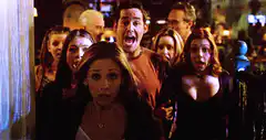 Buffy and friends screaming in shock