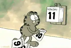 Garfield tearing off calendar pages