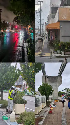 Japanese street scenes in rain
