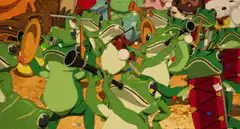 Frog band playing instruments