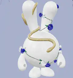 3D white rabbit with snake and flowers