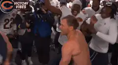 Bears player celebrating shirtless