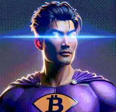 Bitcoin Superman with glowing eyes