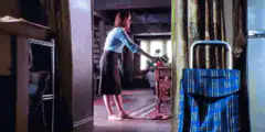 Woman dancing in a rustic room