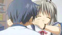 anime girl hugs boy from behind