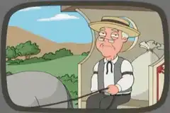 Old man driving carriage drinks milk