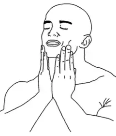 Bald man with hands on face