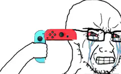 Crying man with Nintendo Switch gun