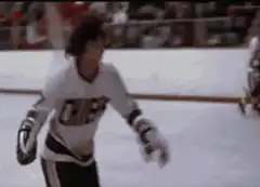 hockey player crashes into goal