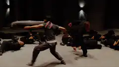 Neo and Agent Smith fight in the lobby