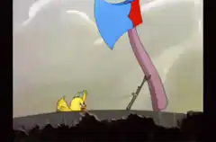 Baby duck pulls axe string