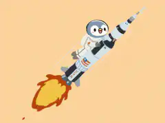Penguin astronaut in rocket