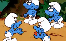 Smurfs playing catch with a ball