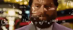 Math equations floating over man's face