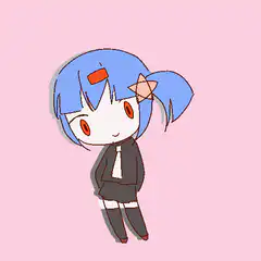 chibi blue hair girl standing