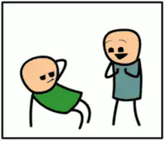 Two stick figures laughing