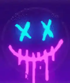 glitchy neon smiley face