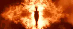 Batman silhouette in fire