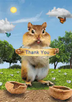 Chipmunk holding thank you sign