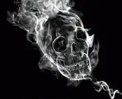 white smoke skull on black