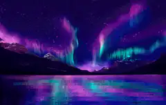 Northern Lights over mountain lake