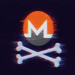 M logo with skull and crossbones glitch