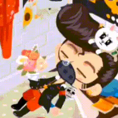 Chibi character with pacifier and flowers