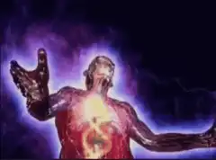 Glowing man with eyes in background