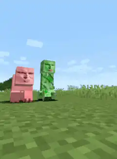 Minecraft pig and creeper with human faces