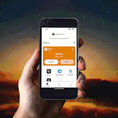 Hand holding phone with crypto app
