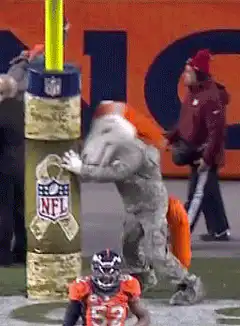 Mascot hugging NFL goal post