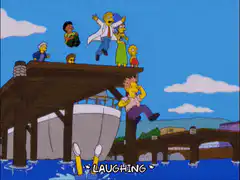 Simpsons characters fall off pier