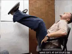 Man laughing in chair then pants on fire