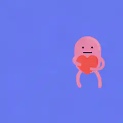 pink blob holding heart thank you