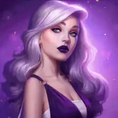 Purple haired woman with glowing confetti