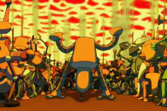 Fry dancing with arms raised