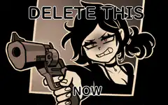 angry girl with gun delete this now