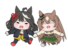 Two chibi horse girls holding hands