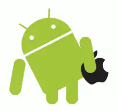Android robot eating Apple logo
